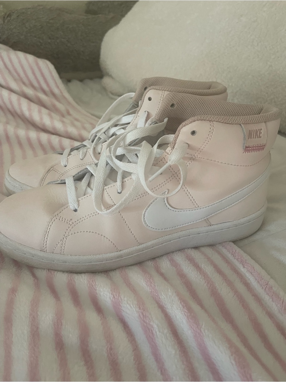 Nike Women's Mid-Top Sneakers in Pale Pink and White